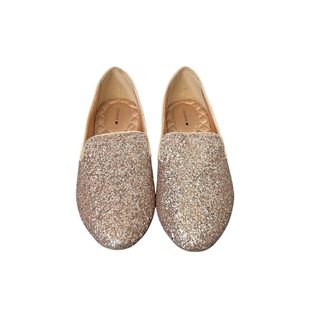 Birdies The Starling Glitter Loafer Flats Rose Gold Pink Sparkle Slip On 8.5 - Picture 1 of 9